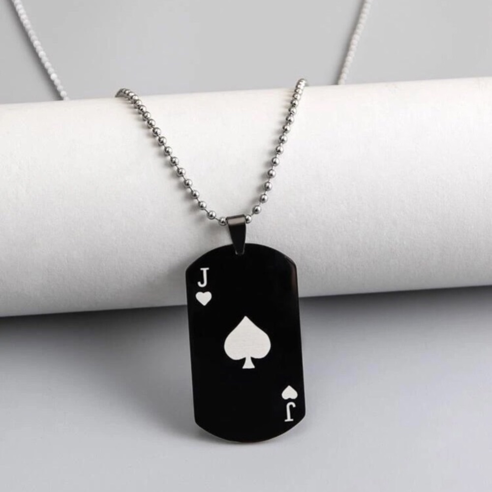 ♠️ Jack Of Spades With Hearts Dog Tag Playing Card Poker Vegas Necklace ❤️